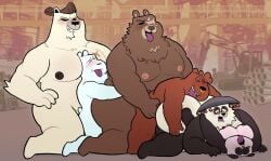 anal anthro anukkyt asian_conical_hat bear belly ben_bigger blush brown_body brown_fur cartoon_network clothing eyewear facial_piercing fur giant_panda glasses grizzly_(we_bare_bears) group group_sex hat headgear headwear hi_res ice_bear_(we_bare_bears) male male/male male_penetrated male_penetrating male_penetrating_male mammal mihoyo multicolored_body multicolored_fur nipples nitro_fuel_bear nose_piercing nose_ring overweight pan_yin_hu panda_(we_bare_bears) penetration piercing polar_bear ring_piercing sex size_difference train_position ursine we_bare_bears white_body white_fur zenless_zone_zero