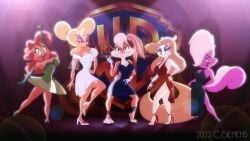 2022 animaniacs anthro art at bare_legs bear bimbette blonde_hair body brothers bunny clothes dawgweazle digital dress elegant feet female fur furry group hair heels hello_nurse high human julie_bruin lagomorph legs lola_bunny looking looney looney_tunes mammal minerva_mink mink mustelid, pink_rabbit sexy shoes skunk tail tan tiny_toon_adventures tv warner_bros warner_bros._animation warner_brothers white