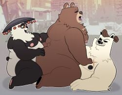 anal anthro anukkyt asian_conical_hat bear belly ben_bigger brown_body brown_fur clothing eyewear facial_scar fur giant_panda glasses group group_sex hat headgear headwear hi_res male male/male male_penetrated male_penetrating male_penetrating_male mammal mihoyo multicolored_body multicolored_fur nipples nitro_fuel_bear nude overweight pan_yin_hu penetration polar_bear scar sex threesome trio ursine white_body white_fur zenless_zone_zero