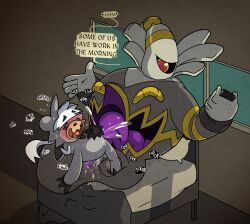 anal annoyed argon_vile beady_eyes bed bodily_fluids cellphone duo dusknoir electronics english_text erection fur furniture generation_4_pokemon generation_8_pokemon genital_fluids genitals grey_body grey_fur hi_res hydra_problems kubfu legendary_pokemon looking_pleasured male male/male nintendo oral penis phone pokemon pokemon_(species) precum reading red_eyes rimming saliva sex size_difference smartphone text tongue yellow_sclera