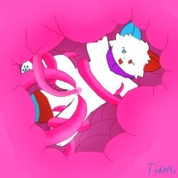 anthro blissful_mouth blue_pawpads digital_drawing_(artwork) digital_media_(artwork) dipstick_tail feizao female flesh_creature flesh_fang fluffy fluffy_tail fur genitals heterochromatic_ears heterochromia looking_pleasured markings multicolored_ears open_mouth pawpads penetration pink_tentacles pointy_ears prick_ears pussy restrained restrained_by_tentacles sex solo tail tail_markings tapering_tentacles tentacle tentacle_around_leg tentacle_in_pussy tentacle_penetration tentacle_sex tentacles_around_legs tentacles_everywhere tianqi2010 vaginal_penetration white_body white_fur