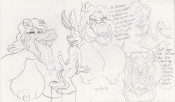 anthro big_boo big_tongue black_and_white breasts buster_bunny duo english_text female male monochrome nude papillae simple_background southern_accent southern_dialect straight taste_buds text thebigmansini tiny_toon_adventures tongue_fetish warner_brothers white_background