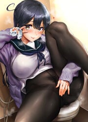 1girls ass blush breasts clothed female female_only iku_(ikuchan_kaoru) kantai_collection large_breasts panties pantyhose pubic_hair see-through thick_thighs ushio_(kantai_collection) v wet wide_hips