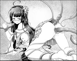 anal apsara_(elsword) ara_haan blush braid breast_sucking cat_and_rabbit clothed_sex elsword female long_hair milking_tentacles monochrome pumps pussy pussy_juice rape restrained sweatdrop tears tentacle tentacle_sucking_breasts trembling vaginal_penetration