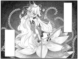 anal blank_speech_bubble blush cat_and_rabbit demon_girl demon_horns demon_tail drooling elsword eyebrows_visible_through_hair female flower horns luciela_r._sourcream monochrome plant_monster restrained speech_bubble tail tears tentacle tentacle_sex torn_clothes trembling