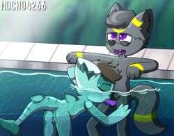 2boys ass canine eeveelution fellatio furry gay half-closed_eyes interspecies male male_only mocho4266 nintendo oral original_character pokémon_(species) pokemon shark tail text umbreon underwater video_games water watermark yaoi