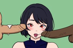 black_hair dark_skin femboy femboy_focus femboysub male oc original_character red_eyes self_upload two_dicks_one_mouth