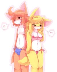 1boy bikini blonde_hair breasts female fox fundoshi furry japanese_clothes kamawahi long_hair nipples orange_hair red_eyes swimsuit yellow_eyes