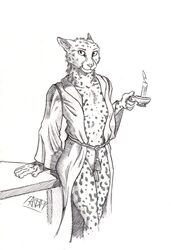 0laffson 2017 5_fingers anthro cheetah clothing feline female fur looking_at_viewer mammal simple_background solo spots spotted_fur standing traditional_media_(artwork)