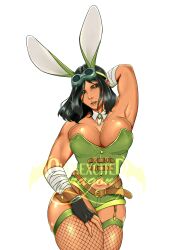 1girls absurd_res adapted_costume armpits black_hair black_orchid breasts cleavage clothed dark-skinned_female dark_skin female fishnets goggles goggles_on_head green_leotard killer_instinct large_breasts leotard overexciteddragon playboy_bunny rabbit_ears solo thick_thighs transparent_background underbust