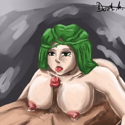 1boy 1girls areolae big_breasts breasts doktor_malefic female green_eyes green_hair human ibara_shiozaki lactation large_breasts licking male milk my_hero_academia nipples nude open_mouth oral penis pubic_hair saliva shiozaki_ibara sketch straight text tongue tongue_out watermark