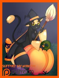 1girls anthro bell_(nic-m-lyc) berurun clothed clothing dildo feline female fully_clothed furry halloween heart heart-shaped_pupils holidays looking_at_viewer magic_user mammal nic-m-lyc nintendo original_character pokemon pokemon_gold_beta pokemon_gsc sex_toy skimpy solo text thick_thighs video_games watermark witch yellow_eyes