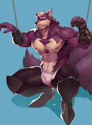 2018 abs anthro biceps canine clothed clothing fur hair hi_res male male_only mammal muscular muscular_male nipples pants pecs simple_background topless wball wolf