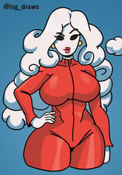 air_creature air_humanoid big_breasts big_lips bodysuit cartoon_network cat_suit cloud_creature cloud_humanoid earrings hand_on_hip latex log_draws milf no_pupils simple_background skin_tight skinsuit the_amazing_world_of_gumball wide_hips yuki_yoshida