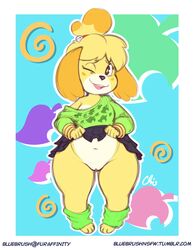 2018 animal_crossing anthro bell belly biped blush bottomless canid canine canis clitoris clothed clothing clothing_lift cute female flashing front_view fur furry furry_only hair isabelle_(animal_crossing) loose_shirt macro mammal navel nekocrispy nintendo no_panties no_underwear one_eye_closed partially_clothed pigeon_toed presenting presenting_pussy pussy shih_tzu shortstack skirt skirt_lift slightly_chubby solo thick_thighs topwear vagina video_games white_border wide_hips wink