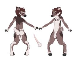 2_toes 3_fingers anatomically_correct animal_genitalia anthro backsack balls biped cervine erection flaccid front_view fur gale_(stilledfox) hair horn male mammal model_sheet patromeris penis rear_view sheath simple_background standing toes