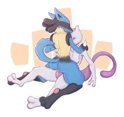 1boy 1girls 2018 2_toes 3_toes ambiguous_penetration anthro ass black_fur blue_fur canine cowgirl_position duo erection feet feline female fur furry half-closed_eyes hands_on_shoulders harmaagriffin interspecies legendary_pokémon lucario male mammal mewtwo nintendo on_top pawpads paws penetration penis pink_eyes pokemon pokemon_(species) pokemon_dppt pokemon_rgby purple_eyes purple_fur red_eyes sex simple_background sitting smile straight tail teeth video_games white_background yellow_fur