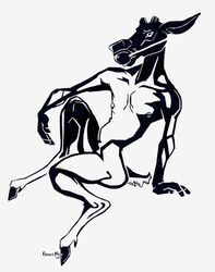 anatomically_correct anatomically_correct_penis animal_genitalia animal_penis anthro ass ball_gag beastmilk cervine cervine_penis erection gag inktober inktober_2018 male male_only mammal monochrome nipples nude penis sitting solo