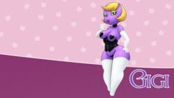 amphibian animal_crossing anthro beauty_mark blonde_hair burlesque choker corset evening_gloves eyeshadow frog gigi_(animal_crossing) lips lipstick long_gloves makeup nintendo pasties thighhighs wide_hips