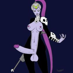 1futa big_penis black_lantern black_lantern_corps bodysuit breasts cosplay crossover dc doomington futa_only futanari green_lantern_(series) intersex overwatch purple_skin solo widowmaker