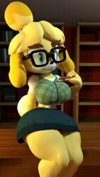 1girls 3d animal_crossing animal_ears anthro bare_shoulders big_breasts blonde_hair blue_eyes busty canine curvy detailed_background dog female female_only front_view furry glasses holding_object hourglass_figure humanoid indoors inside isabelle_(animal_crossing) looking_at_viewer lowkeydiag mammal midriff nintendo open_mouth pencil pose posing room shiny shiny_skin short_hair skirt solo standing video_game video_games voluptuous wide_hips year_request yellow_skin