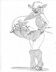 2017 anthro big_breasts breasts caprine drawn erect_nipples female greyscale hanging_breasts huge_breasts lactating looking_at_viewer mammal molly_mcalister monochrome nipples nude sheep sketch solo wolfkidd