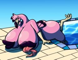 2018 anthro ass avian beak big_breasts big_butt bird breast_expansion breast_lips breasts claws drooling feathers female flamingo growth hair hi_res huge_breasts huge_butt hyper hyper_breasts implied_transformation invalid_tag lipples mammal naughtygryph nipple_lips nipple_mouth nude outside piercing pink_feathers pool_(disambiguation) saliva solo thick_thighs tongue transformation water webbed_feet wide_hips