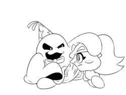 black_and_white doopliss fellatio goomba goombella hypnosis hypnotic_eyes hypnotized mario_(series) mind_control nintendo oral paper_mario swirly_eyes thunderfap