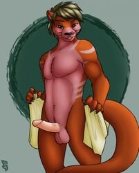 2019 anthro balls bedroom_eyes bluwolf0 erection fur furry furry_only gay green_eyes hair half-closed_eyes humanoid_penis looking_at_viewer male male_on_male male_only mammal mustelid nude otter penis sauksauk seductive solo standing towel yaoi