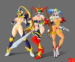 3girls angel_beretta angel_blade angel_blade_(character) angel_blade_punish angel_ender areola big_areola big_breasts big_nipples breasts dark-skinned_female dark_skin elphie_elfman erect_nipples gun heels helmet high_heel_boots high_heels hips hishizaki_shaia_(angel_blade) large_breasts moena_shinguuji multiple_girls nipples nude pale-skinned_female pale_skin perky_breasts pink_areola pink_nipples plump_labia pubic_tattoo pussy sword tan-skinned_female tan_skin tattoo visor weapon witchking00