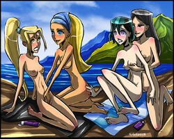 4girls aroberts beach big_breasts bimbo blonde_hair breasts bridgette_(tdi) busty embarrassed execution eyeshadow female female_only goth green_hair gwen_(tdi) heather_(tdi) human human_only imminent_death killer_lotion large_breasts lindsay_(tdi) lipstick long_hair lotion makeup massage multiple_girls murder nipples nude peril pussy scared snuff sunbathing sunscreen total_drama_island towel yuri