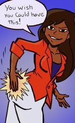 1girls ass ass_slap brown_hair dark-skinned_female dat_ass dialogue english gackt jessica_jaclyn jessica_jaclyn_(rise_of_the_tmnt) looking_at_viewer raised_eyebrow rise_of_the_teenage_mutant_ninja_turtles speech_bubble teenage_mutant_ninja_turtles