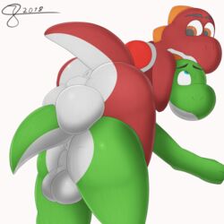 anthro anus ass backsack balls big_butt j5furry male mario_(series) nintendo penis video_games white_background yaoi yoshi