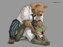 2boys 496549736 all_fours anal anal_sex anthro bear beastars blindfold blood canine clothed clothed_sex clothing doggy_style duo forced forced_yaoi from_behind_position fur furry grey_background legoshi_(beastars) male male_only mammal muscular partially_clothed rape restrained riz_(beastars) sex simple_background tongue tongue_out wolf yaoi