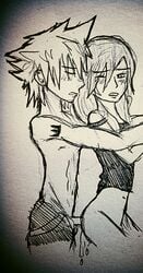 against_wall bareback creampie disney female friends kairi kingdom_hearts love male monochrome penis rough_sketch sora square_enix standing straight video_games