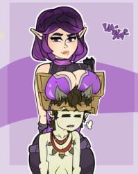 1boy 1girls 2d age_difference big_breasts elf interracial interspecies lm-skye paladins skye_(paladins) talus_(paladins) twilight_skye