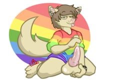 animal_genitalia furry furry_only furry_tail gay gay_pride green_eyes masturbation self-service shaded stoner