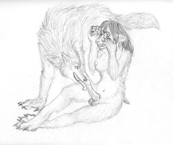 anthro arania balls breasts canine claws dickgirl erect_nipples erection female human intersex male mammal nipples nude open_mouth oral penis pointy_ears sketch smile tongue tongue_out transformation were werewolf wolf