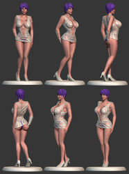 3d clothed dress female heels high_heels holding_ass model purple_hair short_hair six_(tripping_the_rift) tagme tattoo tripping_the_rift