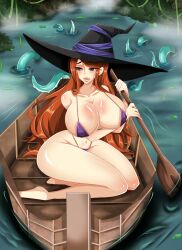 1girls agatha_imogen big_breasts bikini busty dragon's_crown female huge_breasts hyper_breasts large_breasts octopus_tentacle purple_bikini red_hair skimpy skimpy_clothes slim_waist solo sorceress_(dragon's_crown) tentacle thin_waist wasp_waist witch_hat