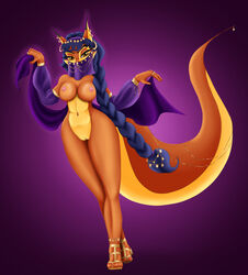 anthro anthro_only astraldog belly_dancer blue_hair breasts canine carmelita_fox cleavage clothed clothing dancing female fox fur hair harem_outfit jewelry mammal nipples orange_fur pussy skimpy sly_cooper_(series) solo veil video_games