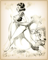 ass big_breasts disney disney_princess doc_(snow_white) dopey_(snow_white) dress dwarf female forest grumpy_(snow_white) human imminent_rape julius_zimmerman legs looking_at_pussy male monochrome penis pussy sepia snow_white_(disney) snow_white_and_the_seven_dwarfs tagme testicles tree