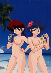 akane_tendo blue_hair breasts female female_only multiple_girls nipples nude pigtail pussy ranma-chan ranma_1/2 ranma_saotome red_hair short_hair tagme