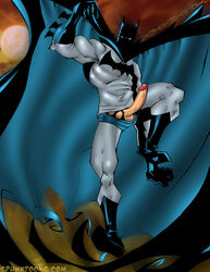 1boy batman batman_(bruce_wayne) batman_(series) bruce_wayne dc_comics erection large_penis leg_up male male_only penis solo spunktoons tagme