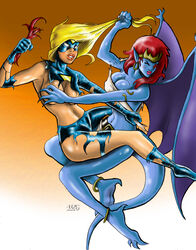 2girls artist_request catfight crossover demona disney earrings elissa_megan_powers empowered empowered_(series) female female_only gargoyles hair_pull hair_pulling hoop_earrings