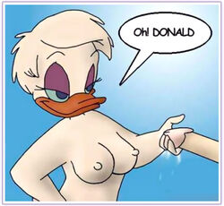 artist_request breasts daisy_duck disney donald_duck femdom handjob penis quack_pack smirk soft_feathers tagme unseen_male_face