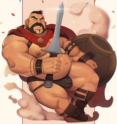 1boy bara dsharp_k gladiator male male_only muscles solo sword yaoi