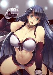 abs artist_request big_breasts blue_hair bra breasts cage_match choker eyebrows_visible_through_hair fate/grand_order fate_(series) female female_only gloves green_eyes muscular_female open_mouth ribbon ribbon_bra saint_martha solo sweat tagme wrestling wrestling_outfit wrestling_ring