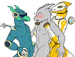 3boys anonymous anthro balls blush dragon dragon_city erection gay humanoid_penis male male_only nude penis rocket_dragon_(dragon_city) runner_dragon_(dragon_city) scalie secrets-from-dark simple_background smile white_background yaoi