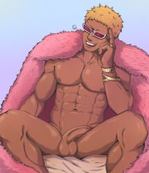 1boy abs blonde_hair cooljeng donquixote_doflamingo male male_only muscles nipples one_piece penis spread_legs sunglasses